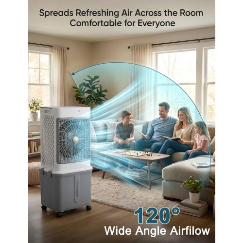 Swamp Cooler Cooling Fan, 10-Gal Portable Air Conditioners Windowless | Evaporative Air Coolers with Detachable Tank, 3 Speeds, Timer, Remote, and Rolling Casters for Patios, Garages, Apartments