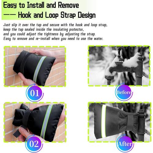 BKACK AND GREEN 2 Pack Outdoor Faucet Covers for Winter, 8.2 W x 20 H Outside Yard Hydrant Protector Socks Winter, Insulated Hose Bib Protector Cover, Spigot Pipe Cover Freeze Protection Black