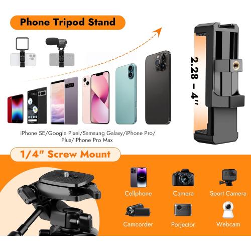 JOILCAN Phone Tripod Stand - 67 Aluminum Extendable Tripod with Remote, Portable Tripods for iPhone Photos Selfie & Video, Compatible with iPhone DSLR Camera Projector