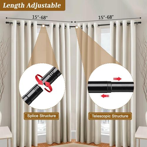 Corner Curtain Rod for Windows  L-shaped Curved Heavy Duty Corner Window Curtain Rods, Adjustable Renter Friendly 1 Inch Black Drapery Rods for Bedroom Living Room