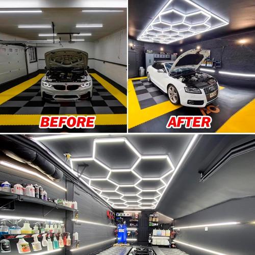 Hexagon Lights: Higher Brightness 900W, 96,200 LM, 6,500K Hexagon Garage Lights with Rectangle Frame, Hexagon LED Lights 14 Grid for Garage, Shopping Mall, Workshop