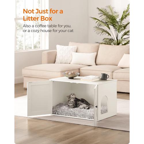 Feandrea Cat Litter Box Enclosure, Litter Box Furniture Hidden with Removable Divider, Indoor Cat House, End Table, 31.5 x 20.9 x 19.7 Inches, White UPCL002W01