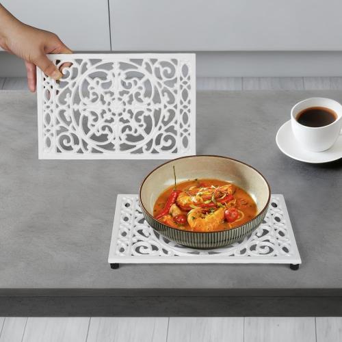 Notakia 9.6 X 6.3 Inch Cast Iron Trivet Set, Large Metal Trivets for Hot Dishes Pots Pans Decorative Kitchen Trivets, Heat-Resistant Trivet Mats for Quartz Countertops, Table Cooktop (White, 1 Pack)
