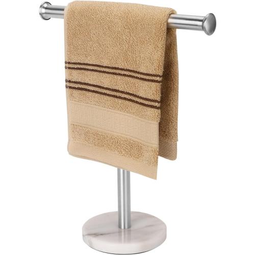 Songtec Hand Towel Holder Stand, Fingertip Towel Rack with Heavy Marble Base, Accessories Jewelry Stand (Marble Base, Brushed Nickel)
