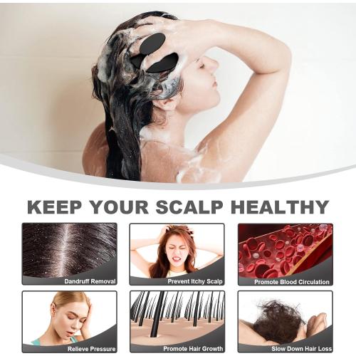 Silicone Scalp Massager Shampoo Brush, Scalp Brush for Hair Growth & Dandruff Removal, Hair Scrubber Scalp Stimulator Exfoliator Brush with Soft Bristles for Wet Dry Scalp Care (Black)