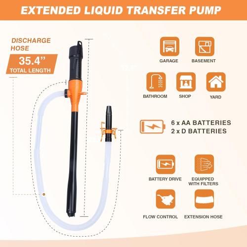 Portable Transfer Pump Battery Operated Electric Siphon Pump for Gas Fuel Diesel Transfer 3.5GPM Flow Oil Extractor - Ideal Gasoline Transfer Pump Easy to Use Hand Fuel Pump, JM-CYB04