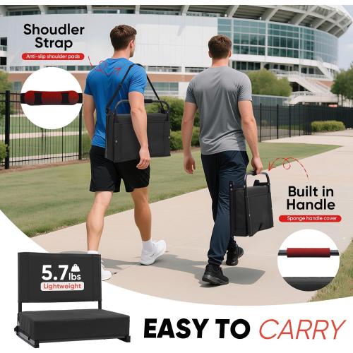 Stadium Seats with Back Support - Padded Portable Bleacher Seat with Handle Shoulder Strap - 18.4in Wide Bleacher Chair with Back and Cushion for Sports & Outdoor Events