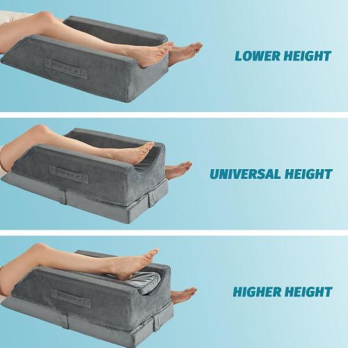 Memory Foam Leg Elevation Pillow - Post-Surgery, Knee and Ankle Injuries, Swelling - 3 Height Adjustments - Removable/Washable