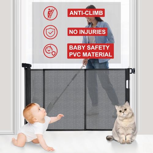 55 inches Retractable Baby Gate, 34 inches Tall Extra Wide Pet Gate for Stairs, Hallways and Doorways, Indoor Outdoor Safety Gate for Toddlers & Small Dogs, Black