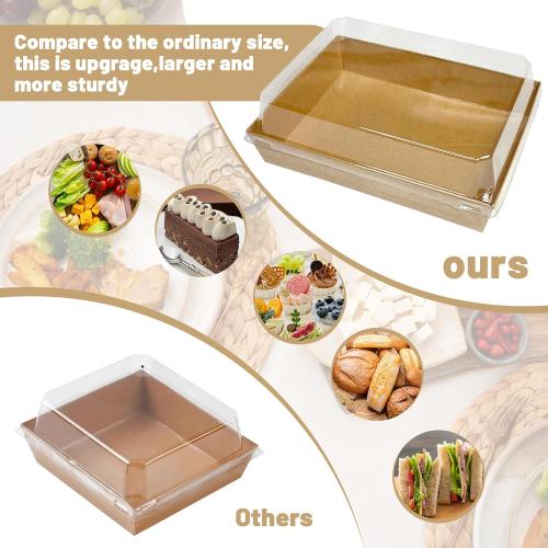 100 Pack 7x5 Inches Charcuterie Boxes with Clear Lids, Paper Bakery Boxes with Window Take Out Containers for Salads, Strawberries, Cookies and Treats (Brown)