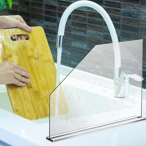 Vesici 2 Pcs Clear Acrylic Sink Splash Guard Freestanding Panel Barrier with Easy Reach Cutaway Kitchen Guard Protective Splatter Barrier for Home Hospital(23.625 Length, 18 Height, 4.5 Base)