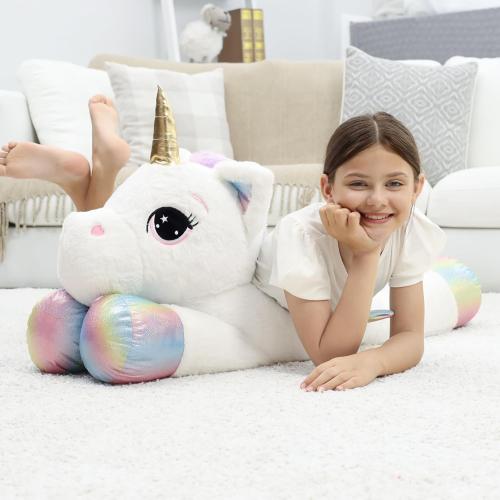 44 Inch Giant Unicorn Stuffed Animal Pillow, Cute Soft Big Unicorn with Rainbow Wings Large Plush Toy, Gifts for Girlfriend Girls Boys Kids Birthday Valentines Christmas