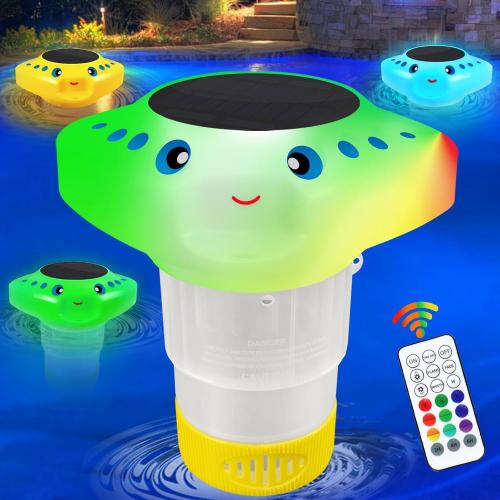 Chlorine Tablet Floater,Pool Chlorine Floater with Solar Light,Floating Chlorine Dispenser Large Capacity Bromine Holder Fits 3 inch and 1 inch Chlorine Tablets for Large and Small Pools Hot Tub Spa