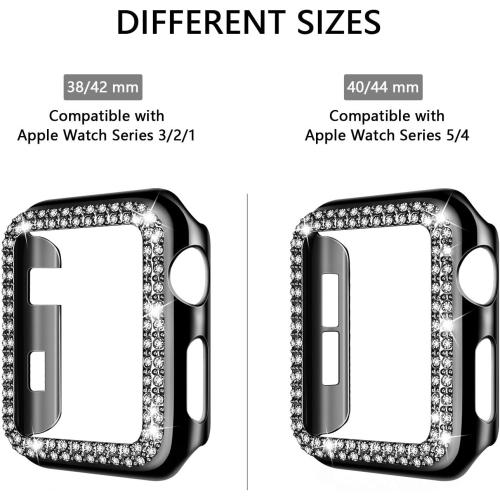 adepoy Compatible for Apple Watch Case 38mm Series 3/2/1 Bling Rhinestone Apple Watch Protective Case Bumper Frame Case Cover for Women Girl iWatch Series 38mm Black