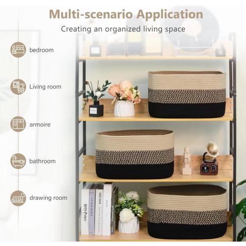 ECDYQXVU 15x10x9 Inch Woven Cotton Rope Storage Basket, 2 Pack
