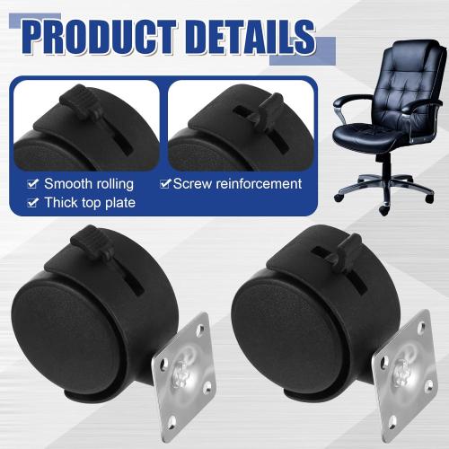 Barydat  Plastic Furniture Wheels with Brake Swivel Replacement Wheels Small Nylon Plastic Casters for Rolling Cart Table Chair Cabinet, Black (Flat Style)