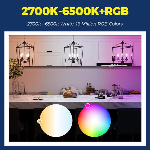 Lightinginside E12 Smart Light Bulbs 60W Equiv., Work with Alexa/Google Home/SmartLife, 500LM 6W RGBCW Candle Candelabra LED Light Bulbs, No Hub Required, 2.4G WiFi Bluetooth Bulb, ETL Listed, 4PCS