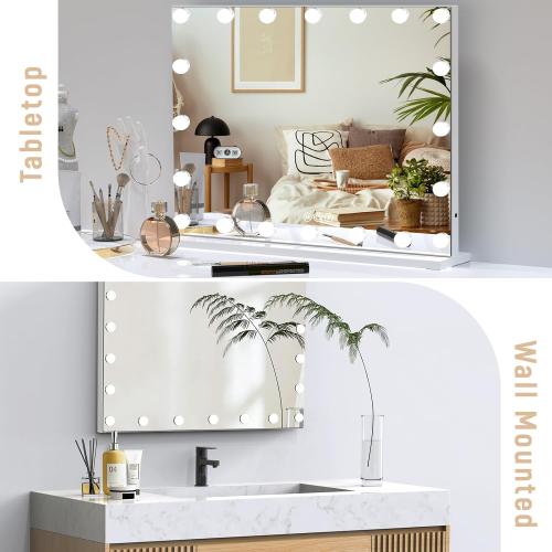 Hollywood Vanity Mirror with Lights, Tabletop Makeup Mirror with 20 Dimmable LED Bulbs, 3 Color Lighting Modes, Vanity Mirror for Bedroom, Touch Control, Tabletop or Wall-Mounted, White