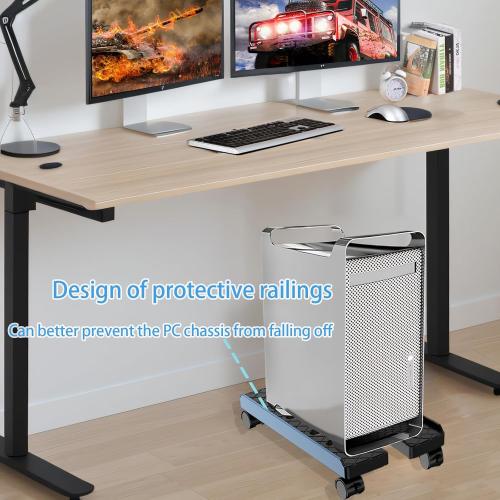 Adjustable Mobile CPU Stand, Ventilated Computer Tower Stand with 4 Caster Wheels Fits Most PC Tower, Under Desk CPU Holder PC Floor Cart Computer Riser for Gamers and Students (Large Black)