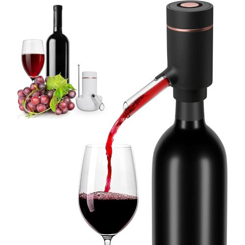 Electric Wine Dispenser - One Button Electric Wine Aerator and Pourer - Fits Most Bottles (Black & Rose Gold)