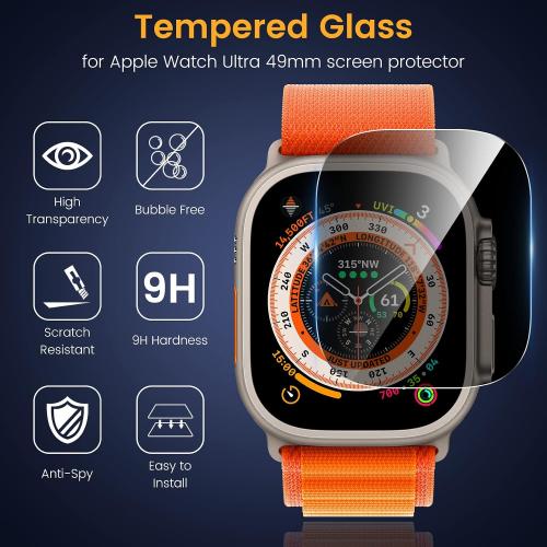 [3 Pack Privacy Screen Protector for Apple Watch Ultra 3 49mm Accessories, Anti-peep Tempered Glass Screen Protector Scratch Resistant Waterproof Anti-Spy Cover for iwatch Ultra 3/2/Ultra