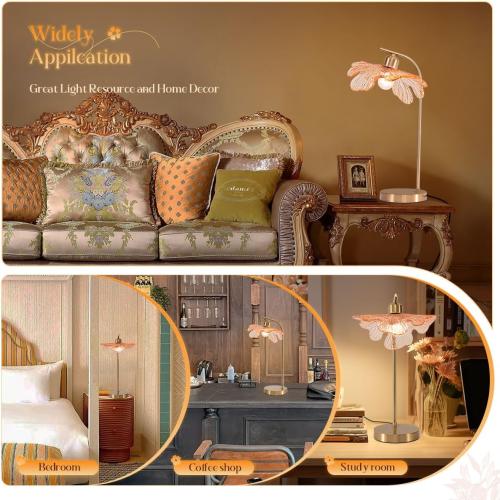 Mid Century Modern Table lamp Bedside Table Lamps with Touch Switch Amber Glass Tall Table lamp Gold Desk lamp nightstand lamp Small Table lamp for Bedroom Living Room Office