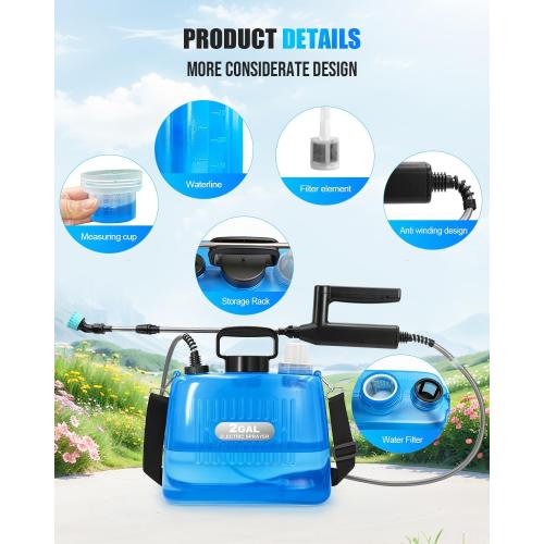 Battery Powered Sprayer 2 Gallon, Electric Weed Sprayer with 3 Adjustable Pressure Levels, 4 Nozzles & Extendable Wand, Rechargeable Garden Sprayer for Yard, Lawn, Plants & Fertilizer
