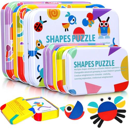Libima 108 Pcs Open Ended Wooden Shape Puzzles with 180 Pcs Pattern Cards, Wooden Montessori Jigsaw Puzzles Toddlers 3  Years Old STEM Travel Games for Kids Preschool Education Activity Blocks