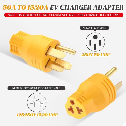 Kanayu EV Charger Adapter Compatible with NEMA 14-50P Male to 6-20/15R or 5-20/15R Female, 50Amp 4 Prong 14-50P to 20/15Amp T Blade Adapter for EV Charger Welder Heater