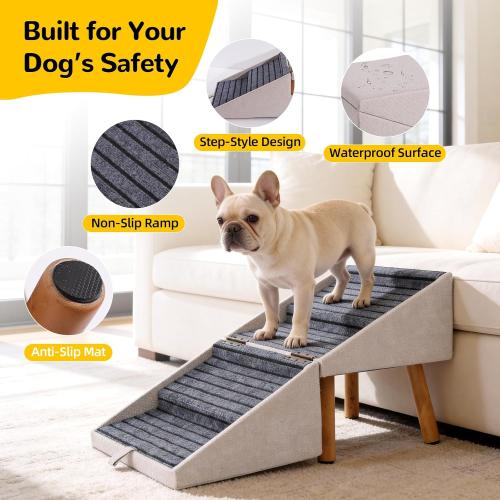 Dog Stairs for Small Dogs, 2-in-1 Pet Steps & Ottoman - Foldable Dog Stairs for Couch, Non-Slip Wooden Pet Stairs for Puppy Senior Injured Dogs