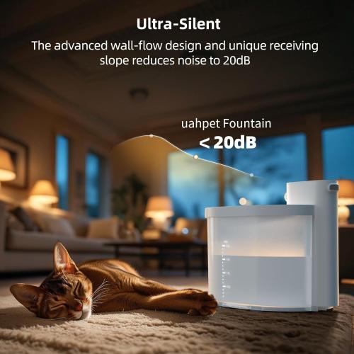 uahpet Cat Water Fountain, Wireless & Battery Operated 2L/67oz Pumpless Automatic Pet Fountain with Motion Sensor, Food-Grade ABS Tray, Easy to Clean Water Dispenser for Cats