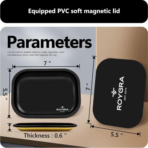 roygra Rolling Tray with Magnetic Lid Set, Small Metal Tray with Lid, Cigarette Pre Roll Smoking Accessories, Portable Smell Proof Rolling Trays for Smokers, Home Table Decor, 7 x 5.5 inch - Purple