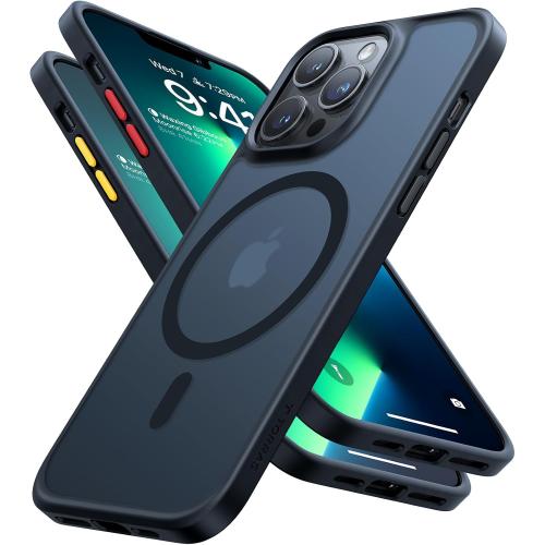 TORRAS Stronger Magnetic & Shockproof for iPhone 13 Pro Case Matte Black | Fit for MagSafe, 12FT Military Grade Drop Tested, Anti-Scratch & Anti-Fingerprint, Slim Protective Translucent Matte Silicone