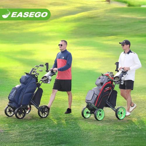 EASEGO Golf Push Cart 4 Wheel : Golf Walking Carts with Phone Holder/Cup Holder/Umbrella Holder/Foot Brake/Cooler Basket 3 Wheel Superlite Golf Pull Cart All-Terrain Golf Caddy Carts