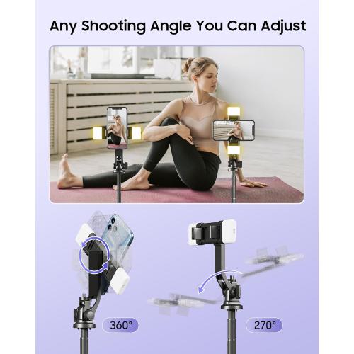 53'' Selfie Stick Tripod with Light, Enhanced 4-Leg Cell Phone Stand Camera Tripod with Rechargeable Wireless Remote & 2 Fill Light, Portable Selfie Stick Travel Essentials for iPhone Android