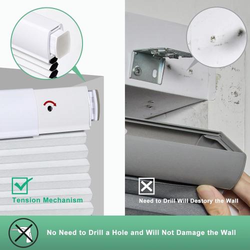 WHITE No Drill Cellular Shades for Indoor Windows, Thermal Insulating & Noise Reducing Honeycomb Blinds, Free Stop Cordless Blackout Shades, White, 25 1/2 W x 64 H