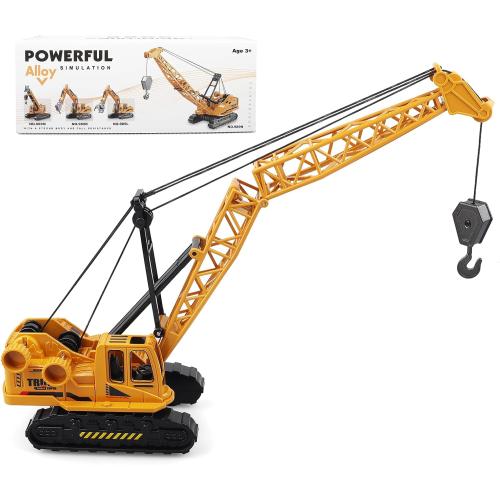 Metal ABS Crane Toy, Diecast Construction Vehicles Crane Model Car with Manual Lifting Button, Truck Building Toys for Kids Boys Ages 3-7, 8-12 Christmas and Birthday Gifts