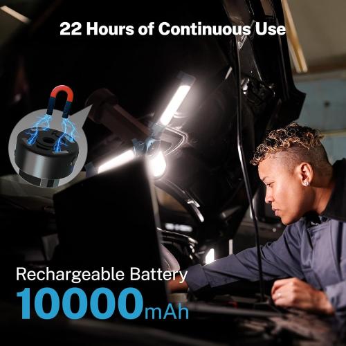 OGERY Rechargeable 10000mAh Camping Light with Stand 6.5 ft Max Height, Cordless Work Light with 3 LED Lamp Heads, 2200 Lumens Camping Essentials Gear Emergency Flashlight with Detachable Tripod