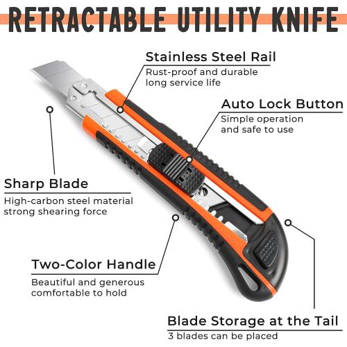 3-Pack Box Cutter Utility Knife | Ultra Sharp Blade with Anti-Slip Rubber Handle | Exacto Cutter for Leather, Rubber & Cartons