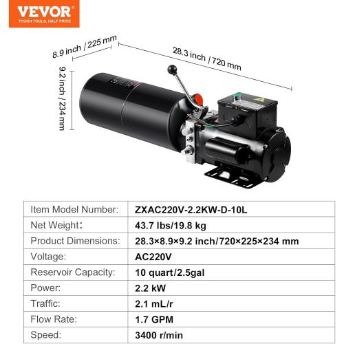 VEVOR Hydraulic Power Unit Auto Car Lift 3HP Hydraulic Pump Power Unit 220V 60HZ Car Lift Hydraulic Pumps Single Phase