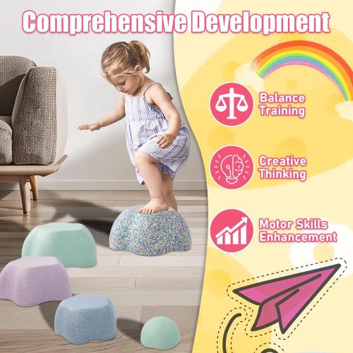 Toddler Stepping Stones, Stimulate Children's Creativity and Imagination, Improve Their Balance and Motor Skills, Flower-Shaped Stepping Stones, 5-Piece Set （Blue）