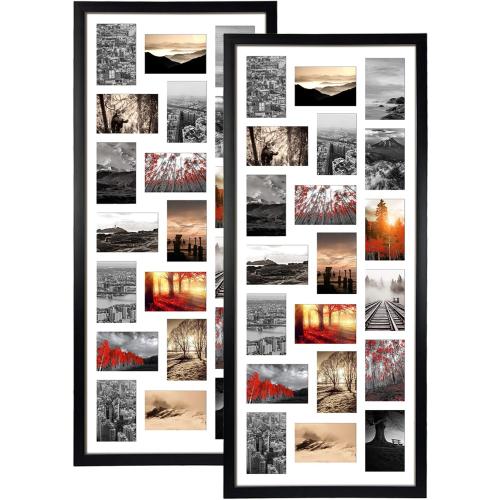 QUTREY 20 Opening 4x6 Collage Picture Frame Set of 2, 18.1x41.3 inches Black Multiple Frames Display 4 by 6 inch Photos with Mat for Wall Hanging