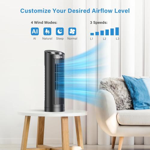 13 Bladeless Tower Fan with 3 Speeds, 4 Mode (AI, Normal, Natural, Sleep), Touch Screen   Remote Control, 12H Timer, 80° Oscillation, Fast Cooling, Desk Fan for Bedroom Home Office Desktop