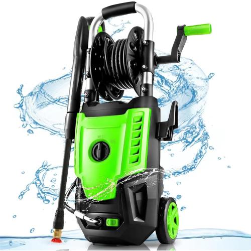 4800PSI Electric Pressure Washer- 3.8GPM High Power Washer with 33FT Hose Reel, 4 Spray Tips and Soap Bottle for Car Washing, Fence Cleaning, Patio Maintenance（Upgraded） (Green)