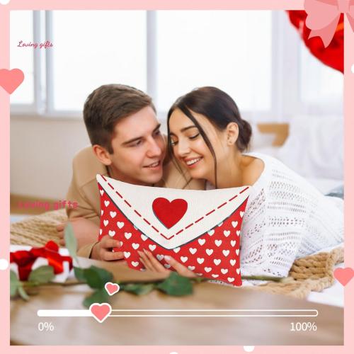 2 Pcs Valentines Day Pillow Cover 12 x 20 Inch Envelope Throw Pillow Cover Red Heart Polka Dots Farmhouse Cushion Case Anniversary Wedding Cushion Case Decoration Gifts for Sofa Couch Bed