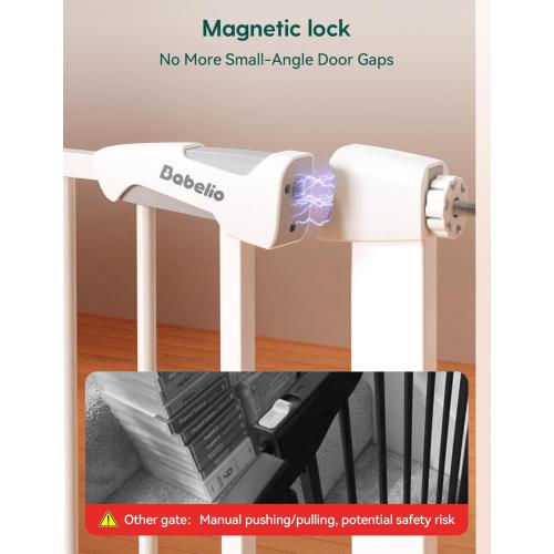 Babelio 29-43 Magnetic Baby Gate for Stairs,Doorways House,Kitchen,30 Tall Pet Door with Baffles,Pressure Mounted & Dual-Lock Design Safety for Kids Toddler,Auto-Close/Hold-Open,White