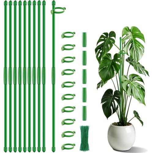Plant Support Stakes 15 Inch for Indoor Plants,10 Pcs SupKing Orchid Sticks with Clips Garden Stake Extended for Outdoor Potted Tomato Rose Vegetables House Palnts Comes with 20 Plants Ties