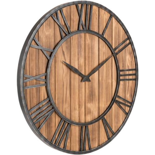 Oldtown Rustic Farmhouse Metal & Solid Wood Noiseless Wall Clock (Wood, 30-inch)