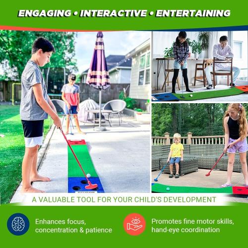 Portable Kids Golf Pong Putting Game Set – Indoor & Outdoor Mini Golf – Fun Yard Game - Adjustable Putters, Quality Base, Real Balls – Perfect for Family Competitions