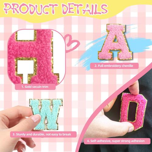 52 Pcs Self-Adhesive Chenille Letters Patches, A-Z Alphabet Applique Patches Stick on Letters Embroidered Letter Stickers for Clothing, Makeup Hats, Bags, Backpacks, laptops (Multicolor)